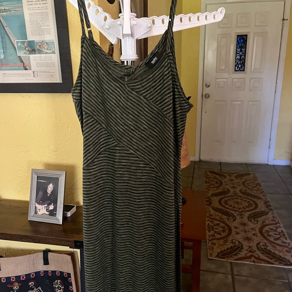 Wesc Olive and Black Striped Midi Dress